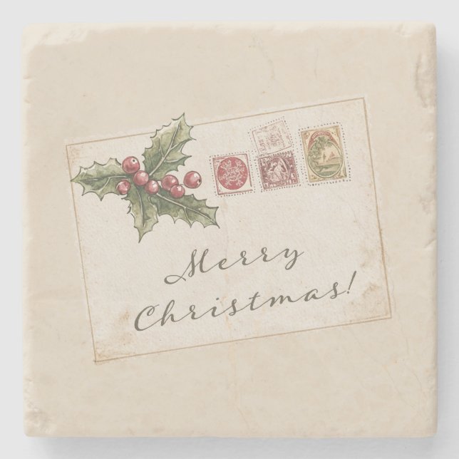 Christmas Postcard Stone Coaster (Front)