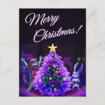 Christmas Postcard with cute animals