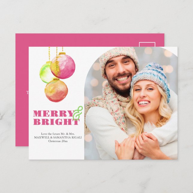 Christmas Postcards Modern Merry & Bright Photo  (Front/Back)