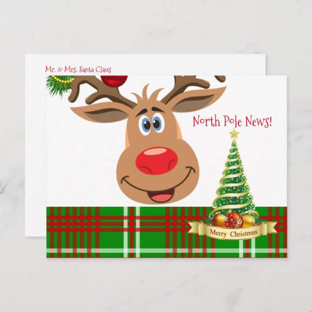 Christmas Postcards North Pole Reindeer  (Front/Back)