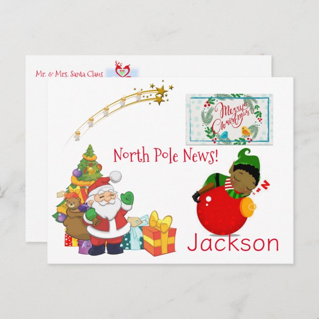 Christmas Postcards North Pole Santa Elf (Front/Back)