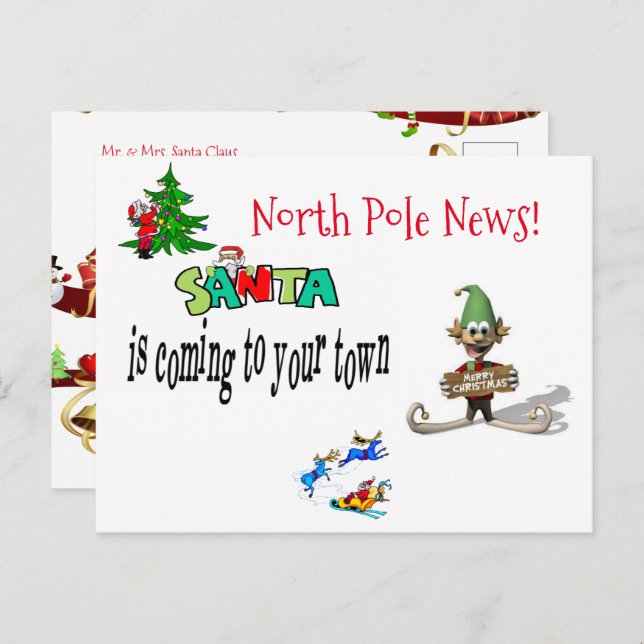 Christmas Postcards North Pole Santa Elf (Front/Back)