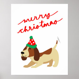 Christmas Poster, Cute Dog Xmas Poster, Festive Poster