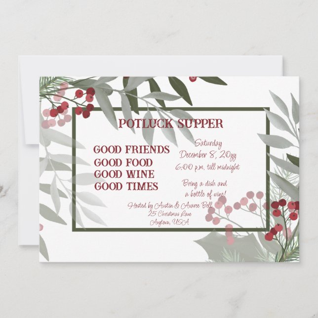 Christmas POT LUCK Supper Invitation (Front)