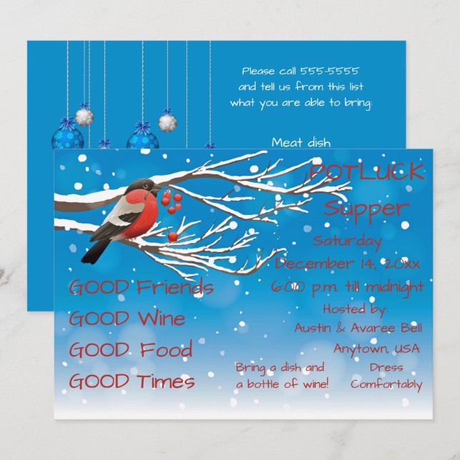 Christmas Pot Luck Supper Party Invitation (Front/Back)
