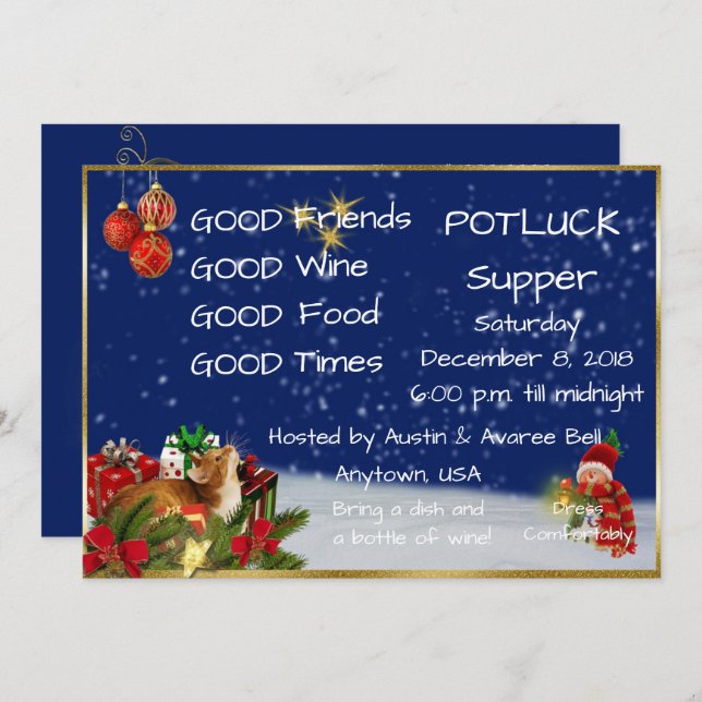 Christmas Pot Luck Supper Party Invitation (Front/Back)