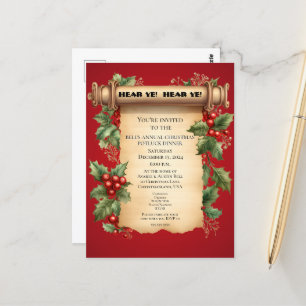 Christmas Potluck  Dinner Old World Scroll Invitat Postcard