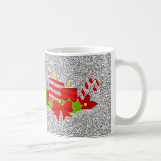 Christmas Potpourri Silver Faux Glitter Coffee Mug (Right)