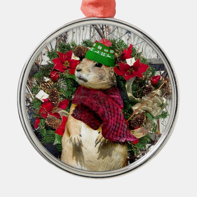 Christmas  Prairie Dog Metal Tree Decoration (Front)