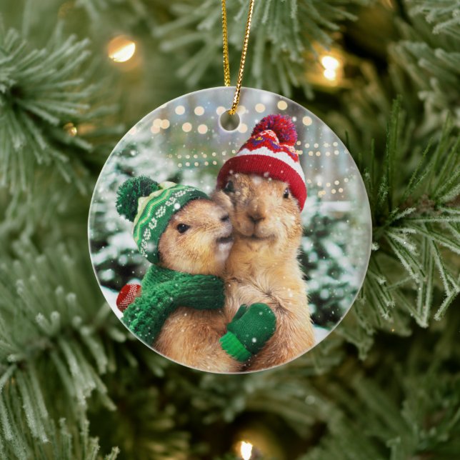 Christmas Prairie Dogs Ceramic Tree Decoration (Tree)