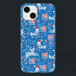 Christmas prancing reindeer and singing bird case<br><div class="desc">Blue red and white Christmas pattern case,  featuring cute birds singing and deers prancing over gifts in the snow by Sarah Trett.</div>