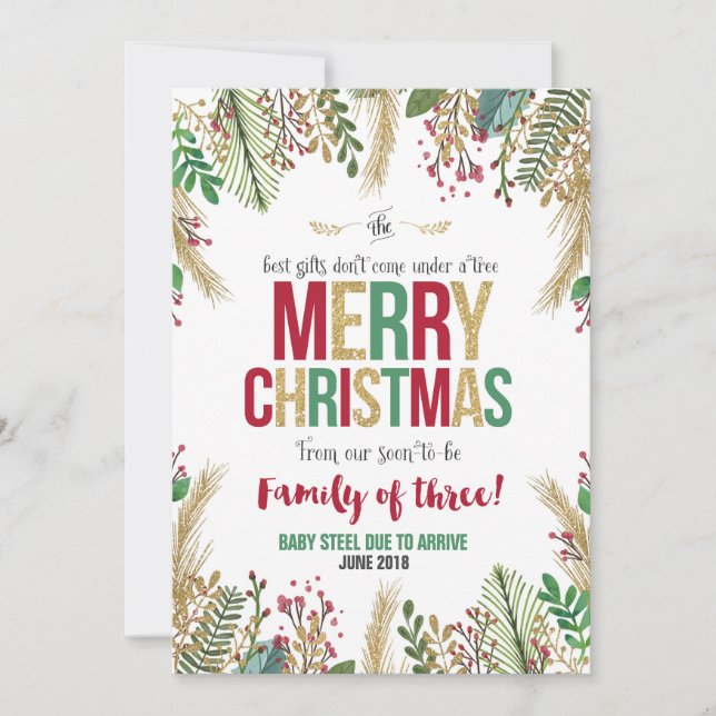 Christmas Pregnancy Announcement Christmas Card (Front)