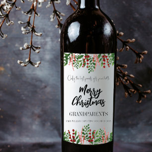 Christmas Pregnancy Baby Announcement Grandparent Wine Label