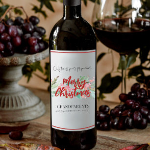 Christmas Pregnancy Baby Announcement Grandparent  Wine Label