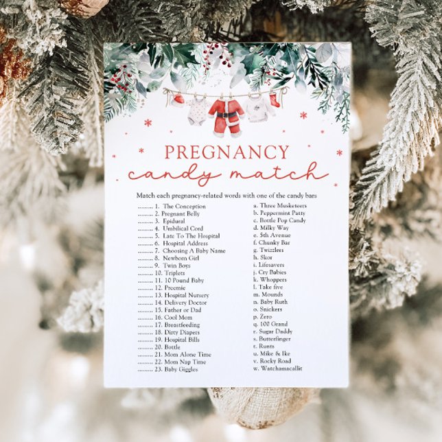Christmas Pregnancy Candy Match Baby Shower Game Invitation (Watercolor Cute Christmas Pregnancy Candy Match Baby Shower Game )