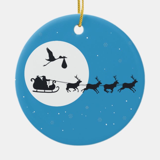 Christmas Pregnancy Ornament- Coming to Town Ceramic Tree Decoration (Front)