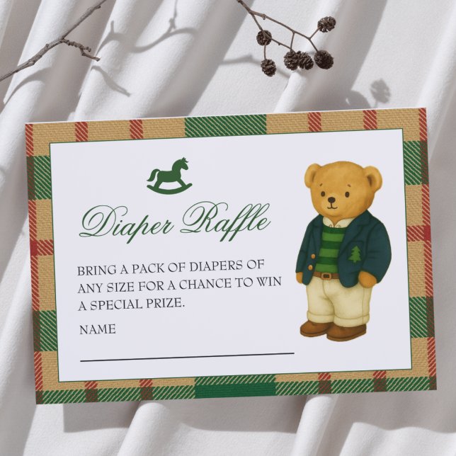 Christmas Preppy Bear Baby Shower Diaper Raffle Enclosure Card (Creator Uploaded)