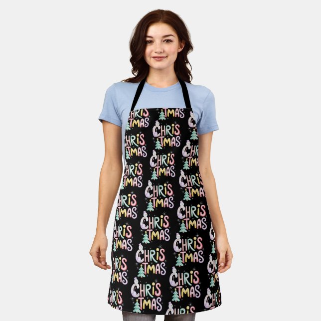 Christmas Preppy Tree Snowman Glitter Coquette Apron (Worn)