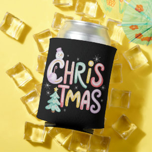 Christmas Preppy Tree Snowman Glitter Coquette Can Cooler