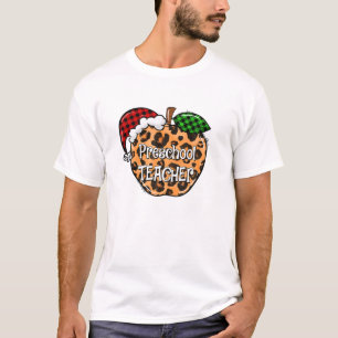 Christmas Preschool Teacher Plaid Leopard Apple Sa T-Shirt
