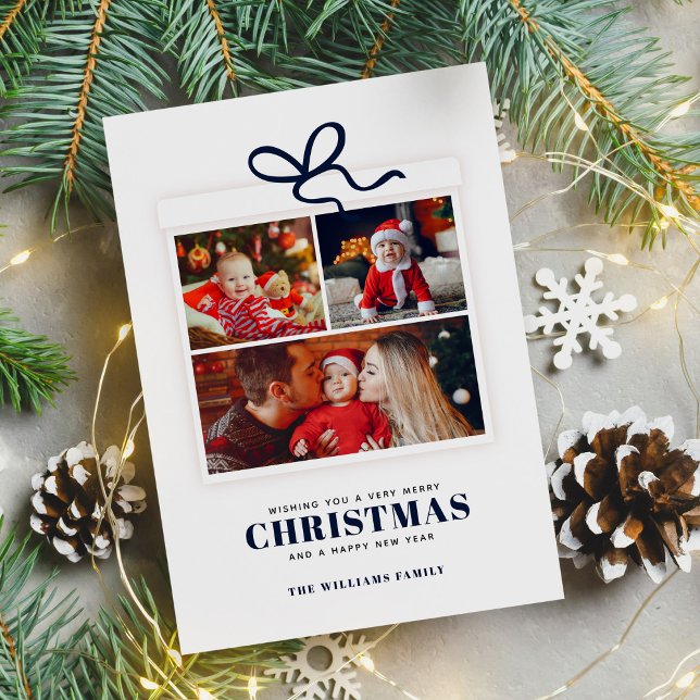 Christmas Present 3 Photo Collage Custom Holiday Card (Creator Uploaded)