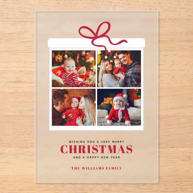 Christmas Present 4 Photo Collage  Acrylic Invitations (Front)