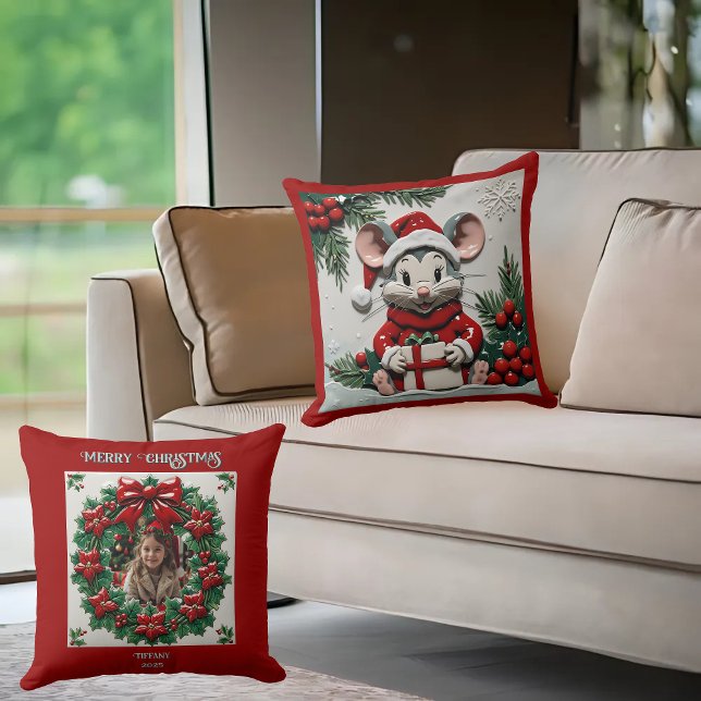 Christmas Present and Mouse Throw Pillow (Creator Uploaded)