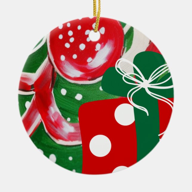 Christmas Present Ceramic Tree Decoration (Front)