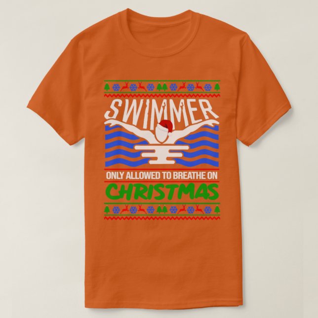 Christmas Present Swimming Christmas Swimmer Sport T-Shirt (Design Front)