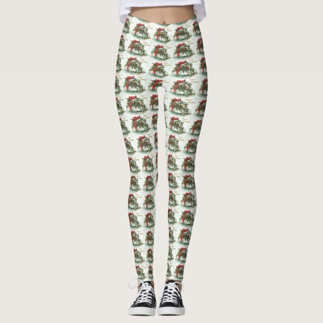 Christmas Present with Red Bow and Holly Leggings (Front)