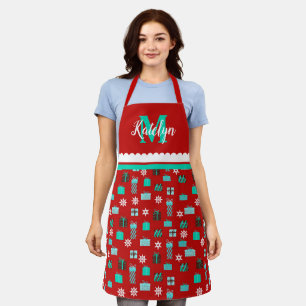 Christmas Presents Allover Holiday Red & Green Apron