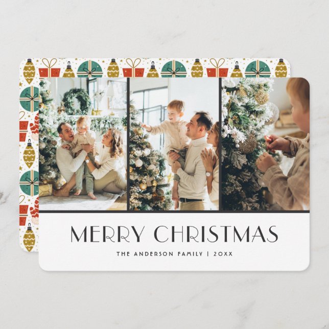 Christmas Presents Ornaments Gloves Snow Photo Holiday Card (Front/Back)