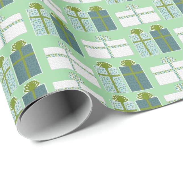 Christmas Presents Pattern on Green Wrapping Paper (Roll Corner)