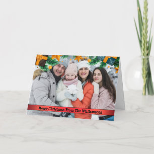 Christmas Presents Pine Boughs Frame Photo Holiday Card