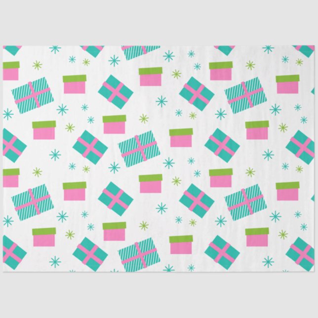 Christmas Presents Snowflakes Pink Christmas Tissue Paper (Front)