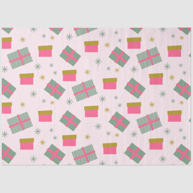Christmas Presents Snowflakes Pink Christmas Tissue Paper (Front)