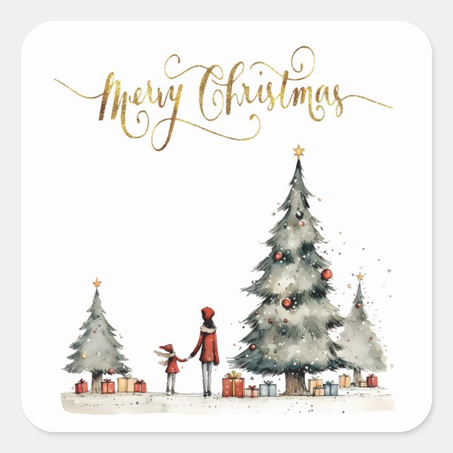 Christmas presents under the tree square sticker (Front)
