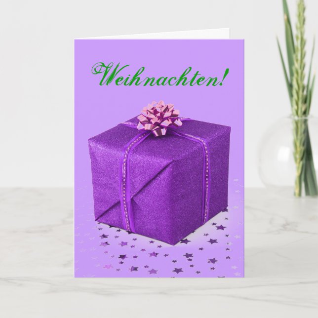Christmas Presents Weihnachten Purple V Holiday Card (Front)