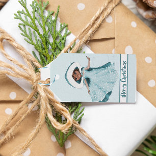 Christmas Princess Dark Hair Winter Snowflakes Gift Tags