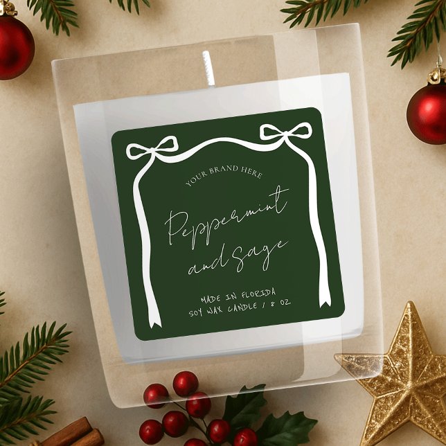 Christmas Product Label Whimsical Ribbon Bow Green (Creator Uploaded)