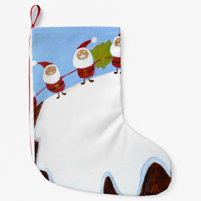 Christmas pudding and Santas  Small Christmas Stocking (Front)