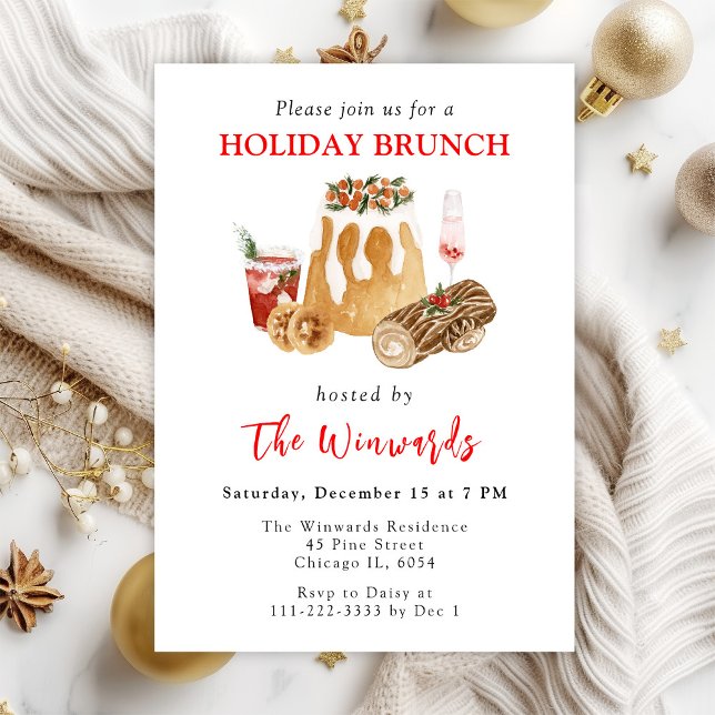 Christmas Pudding and Yule Log Holiday Brunch Invitation (Creator Uploaded)