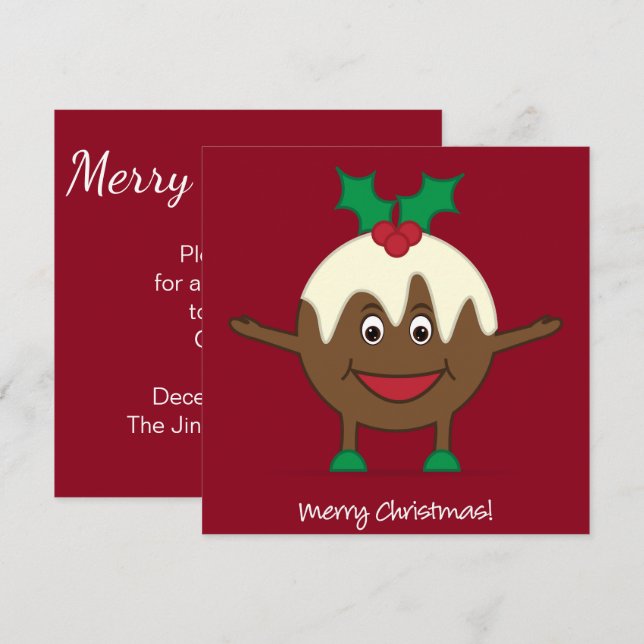 Christmas pudding cartoon character invitation (Front/Back)