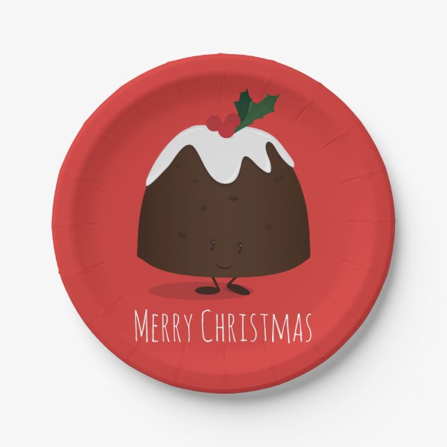 Christmas Pudding Cartoon Character | Paper Plate (Front)