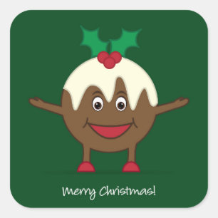 Christmas pudding cartoon character square sticker