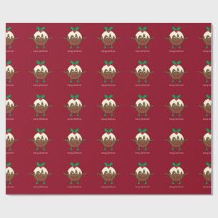 Christmas pudding cartoon character wrapping paper