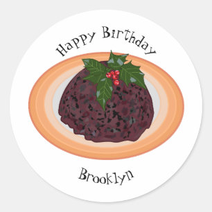 Christmas pudding cartoon illustration classic round sticker