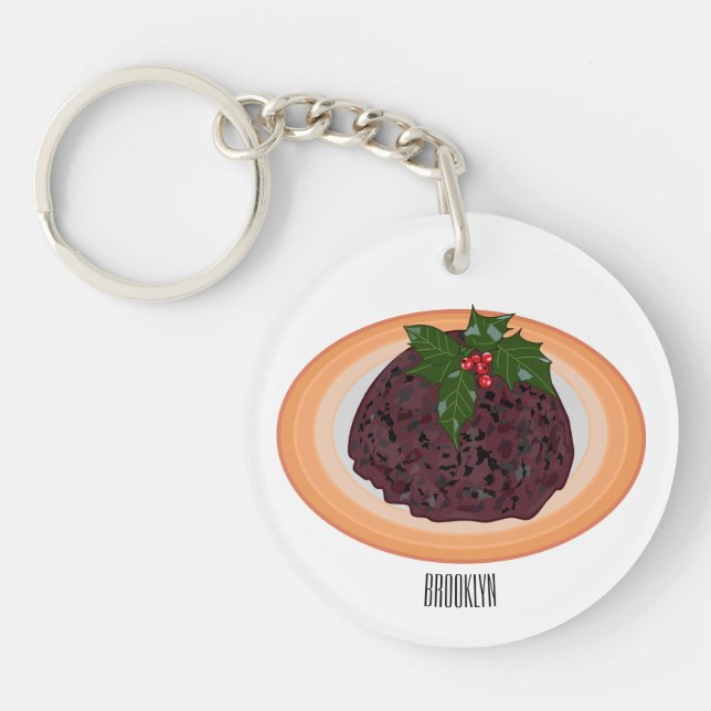 Christmas pudding cartoon illustration  key ring (Front)