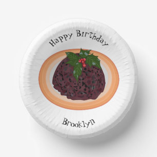 Christmas pudding cartoon illustration paper plate