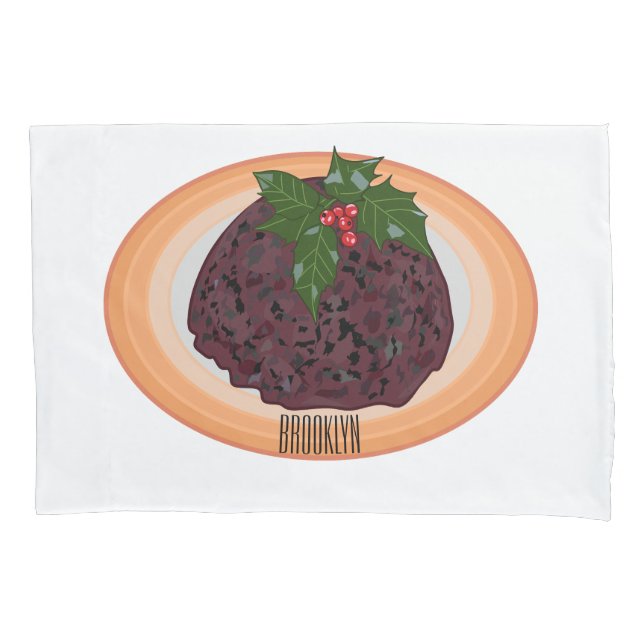 Christmas pudding cartoon illustration pillowcase (Front)
